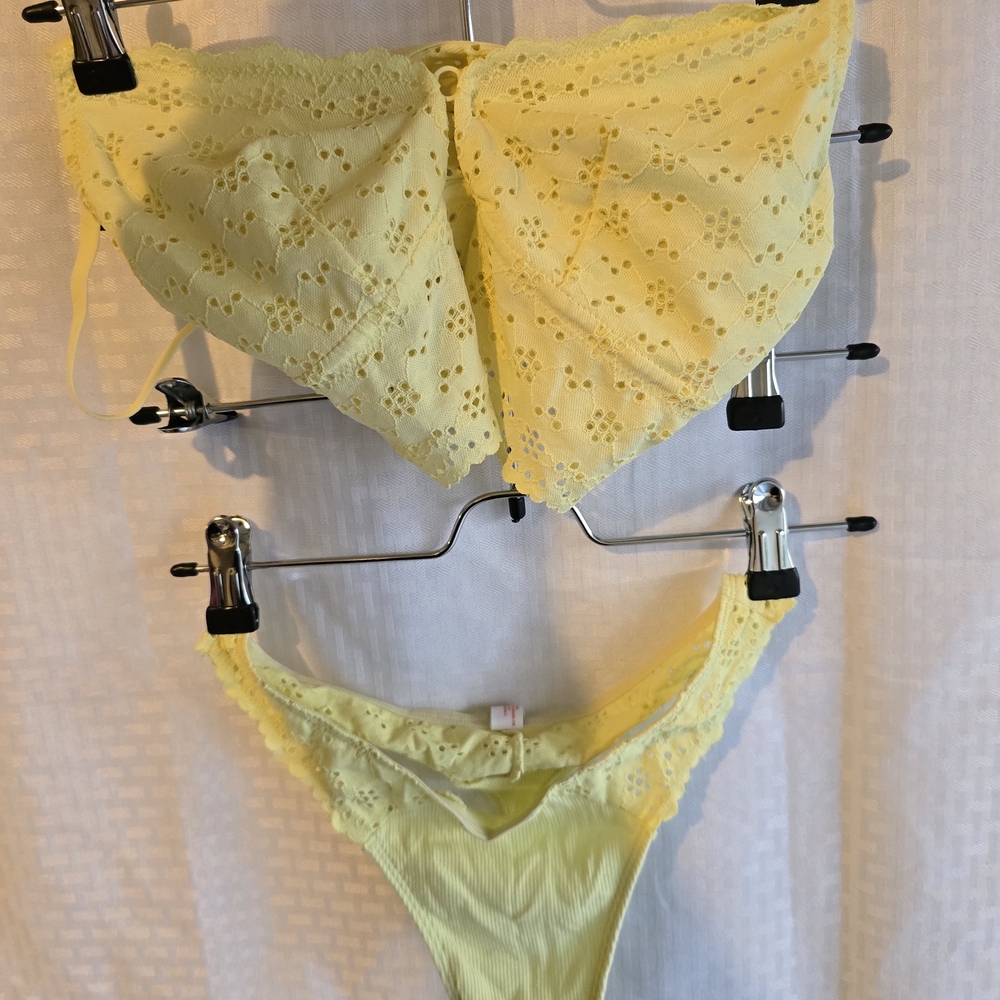 Yellow Eyelet Lace Bikini Set